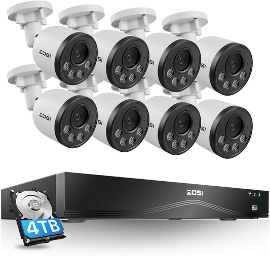 ZOSI 16CH 4K PoE Security Camera System, 8X 8MP Audio Metal Cams, 4TB HDD
