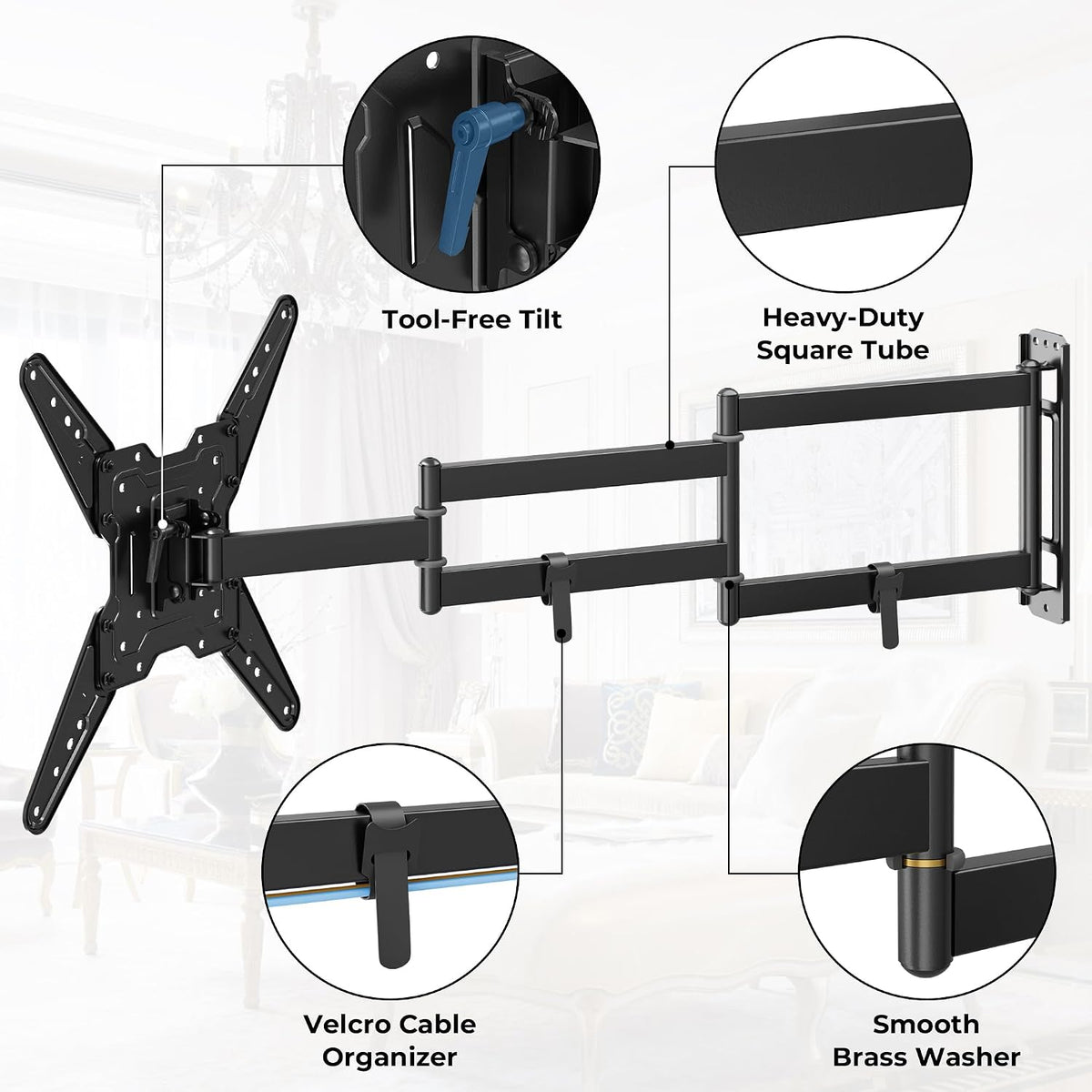 BONTEC Long Arm TV Wall Mount, Full Motion, 37.4" Extension for 26–65" TVs