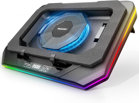 RGB Laptop Cooling Pad with LED Touch Screen, 3500 RPM Turbofan Notebook Cooler for 12-21 Inch Gaming Laptops, 3-Port USB Hub, Adjustable Stand to Prevent Overheating & Boost Performance