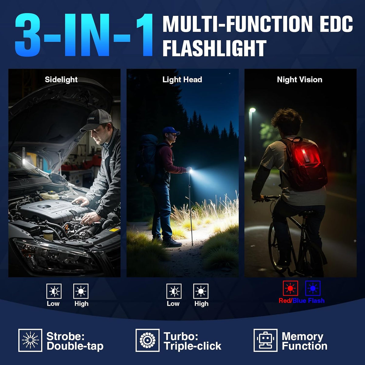 RECHOO Flat EDC Flashlight Rechargeable, 8-Mode Slim Pocket Flashlight with Magnetic Base & Clip, Lightweight Mini Rechargeable Flashlights for Home, Work, Camping, Car Repair & Emergencies