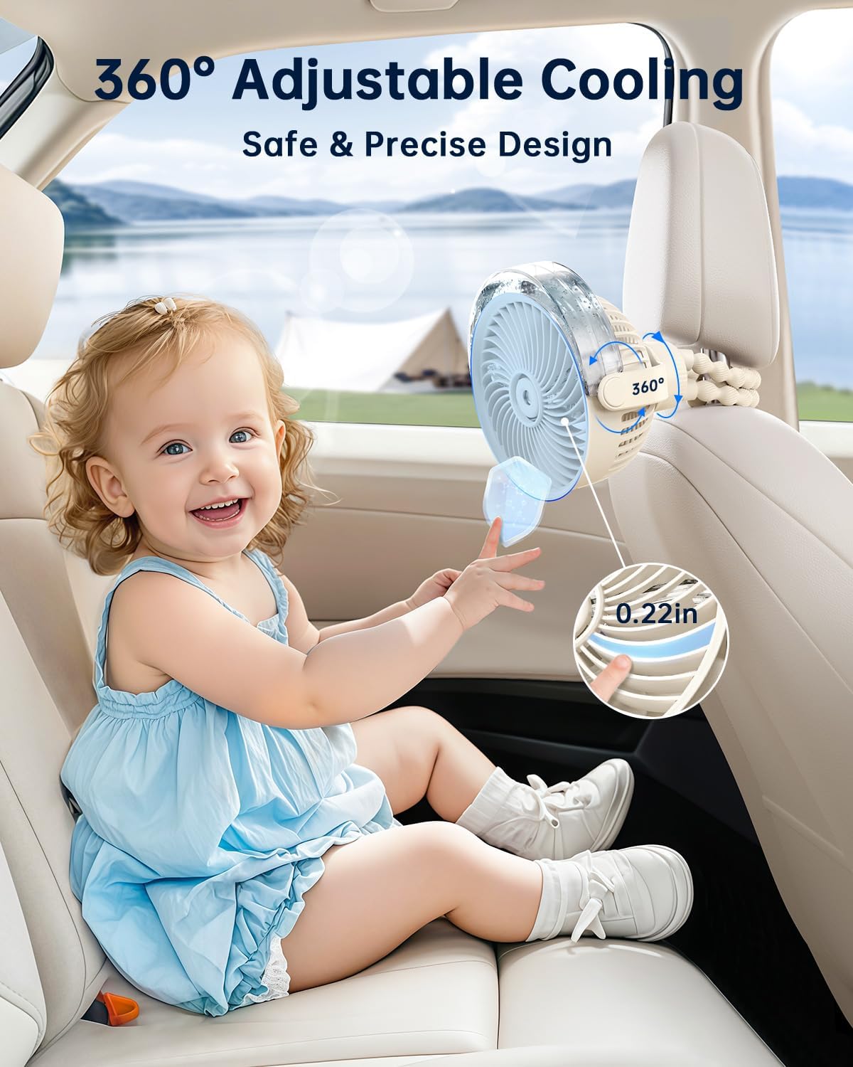 SWEETFULL Misting Stroller Fan – Portable Baby Fan with Spray Cooling, 4 Speeds, Quiet Rechargeable Fans for Travel, Outdoor, Golf Cart, Car Seat, Beach (Beige)