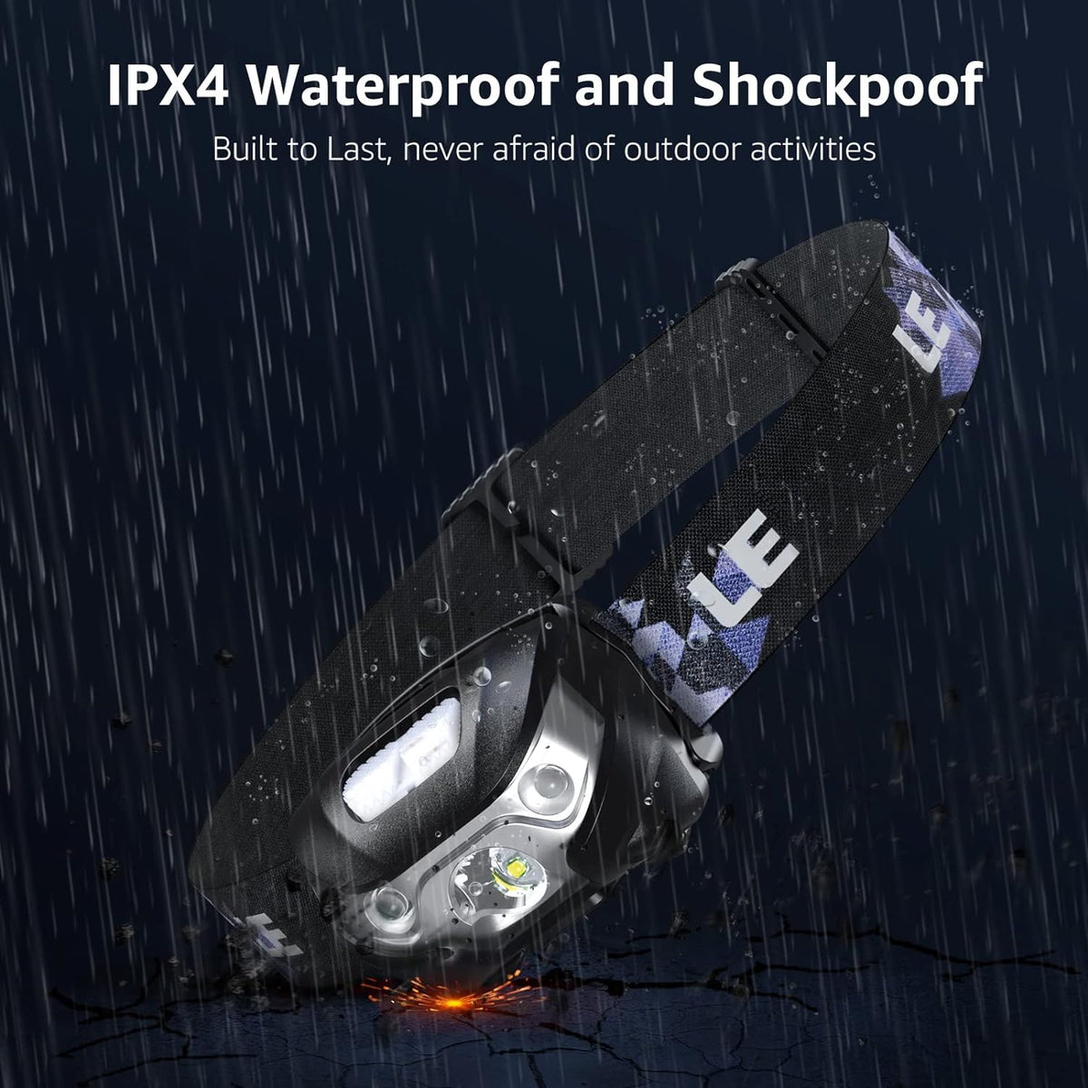 Lighting EVER LED Headlamp Rechargeable IPX4 Waterproof Headlight 2 Pack | USB Cable Included,Super bright,Multiple lighting modes,Red light,Lightweight,Adjustable Headband,Camping,Hiking,Running