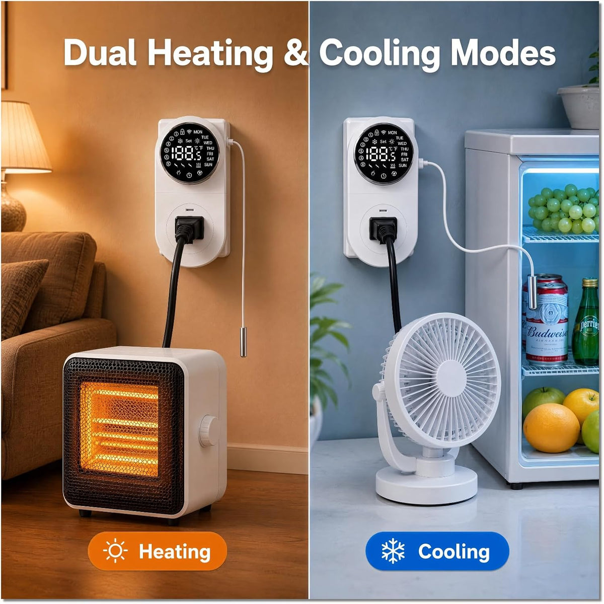 Plug in WiFi Thermostat, Knob Temp Controller with Probe, App Control