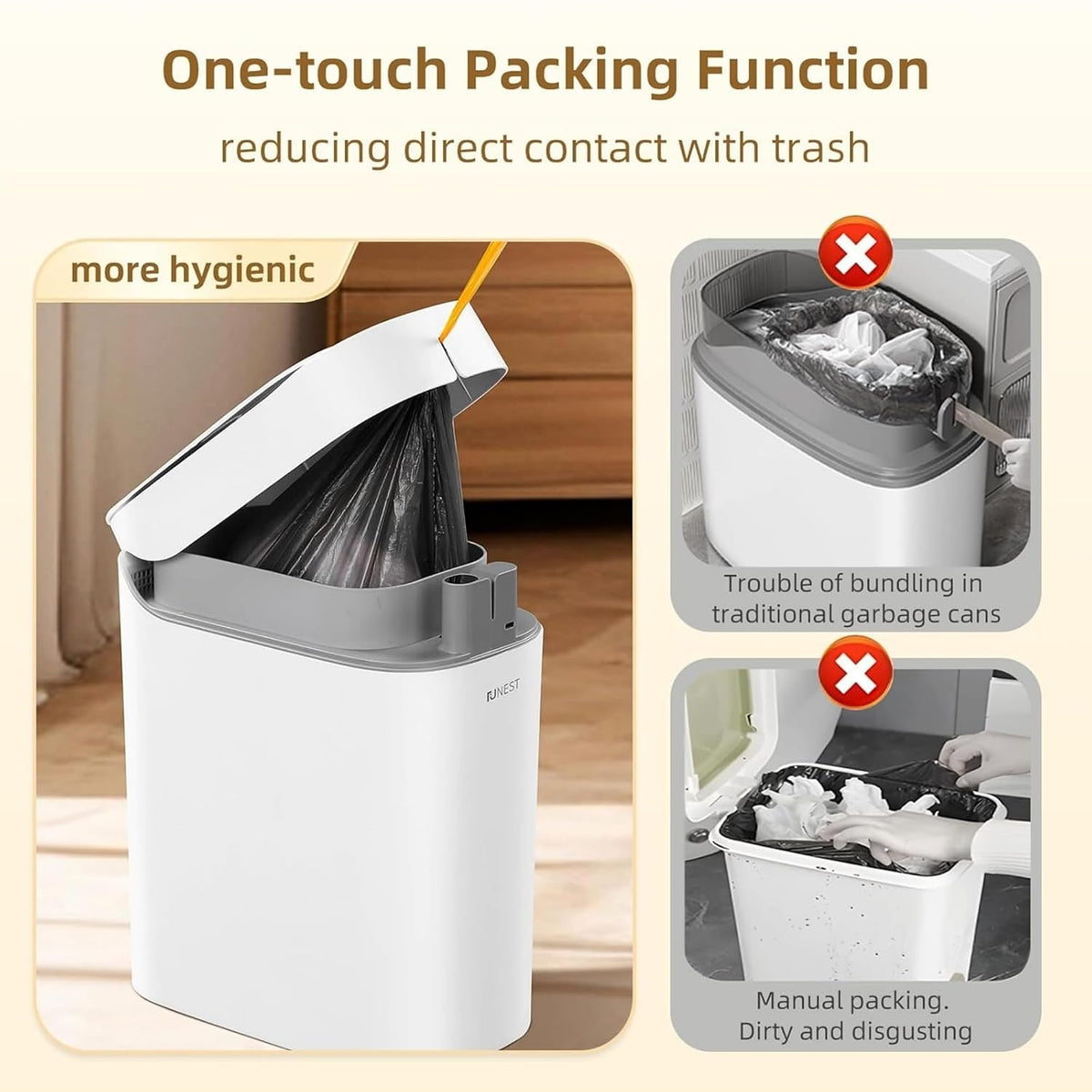 3.5 Gal Rechargeable Motion Sensor Bathroom Trash Can with Lid, Bag Suction
