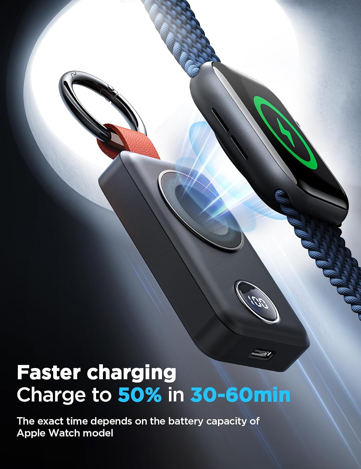 JOYROOM Portable 2000mAh Wireless Charger Compatible for Apple Watch Series 11/10/9/8/7/6/5/4/3/2/1/SE/UItra 3/UItra 2/Ultra, Compact Magnetic iWatch Charger Keychain Style Travel Essentials (Black)