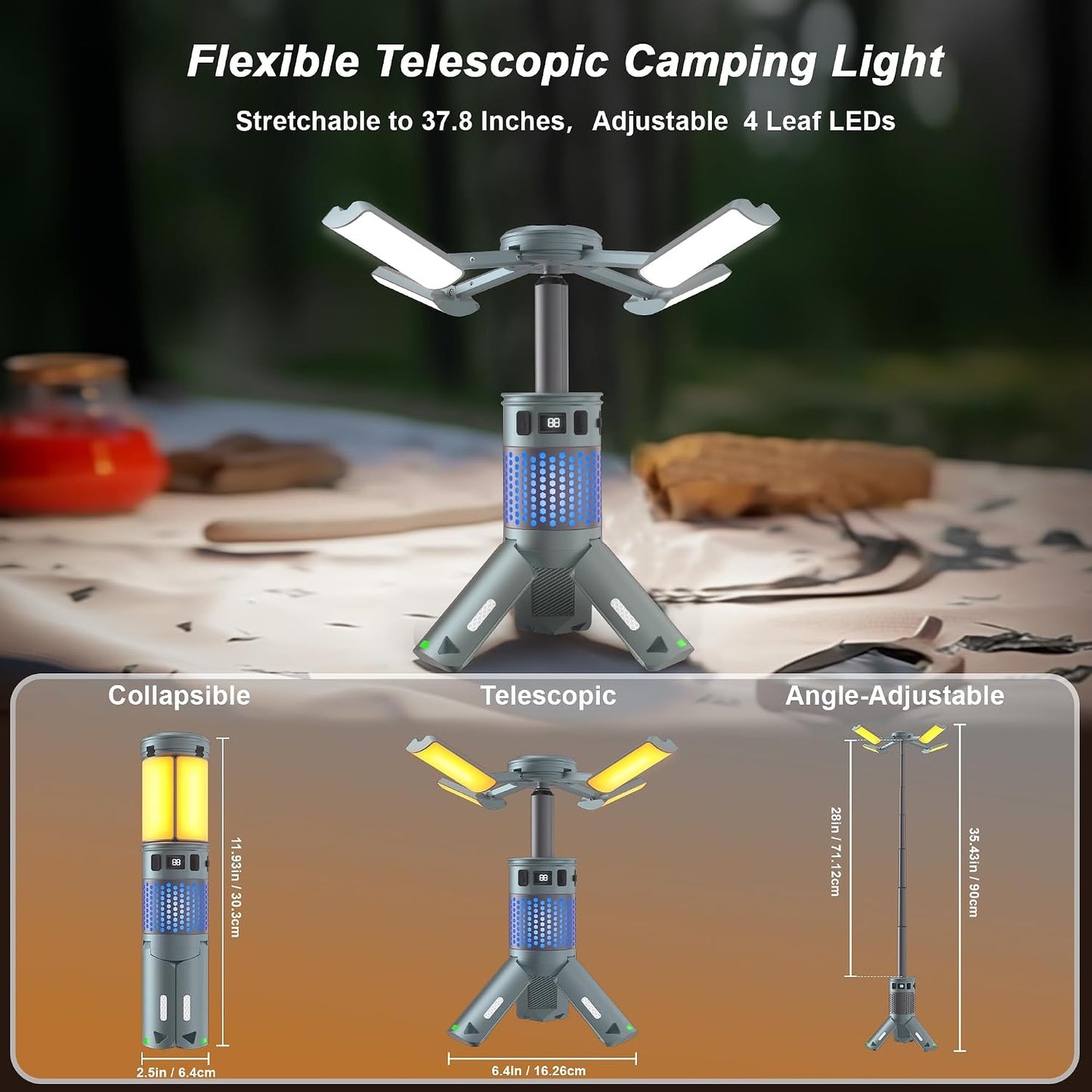 Camping Lights, Rechargeable Telescopic Camping Lights with Stand,12000mAh Camping Lanterns & Lights with RGB, Magnetic Base, Portable Flashlights for Camping, Hiking, Emergency