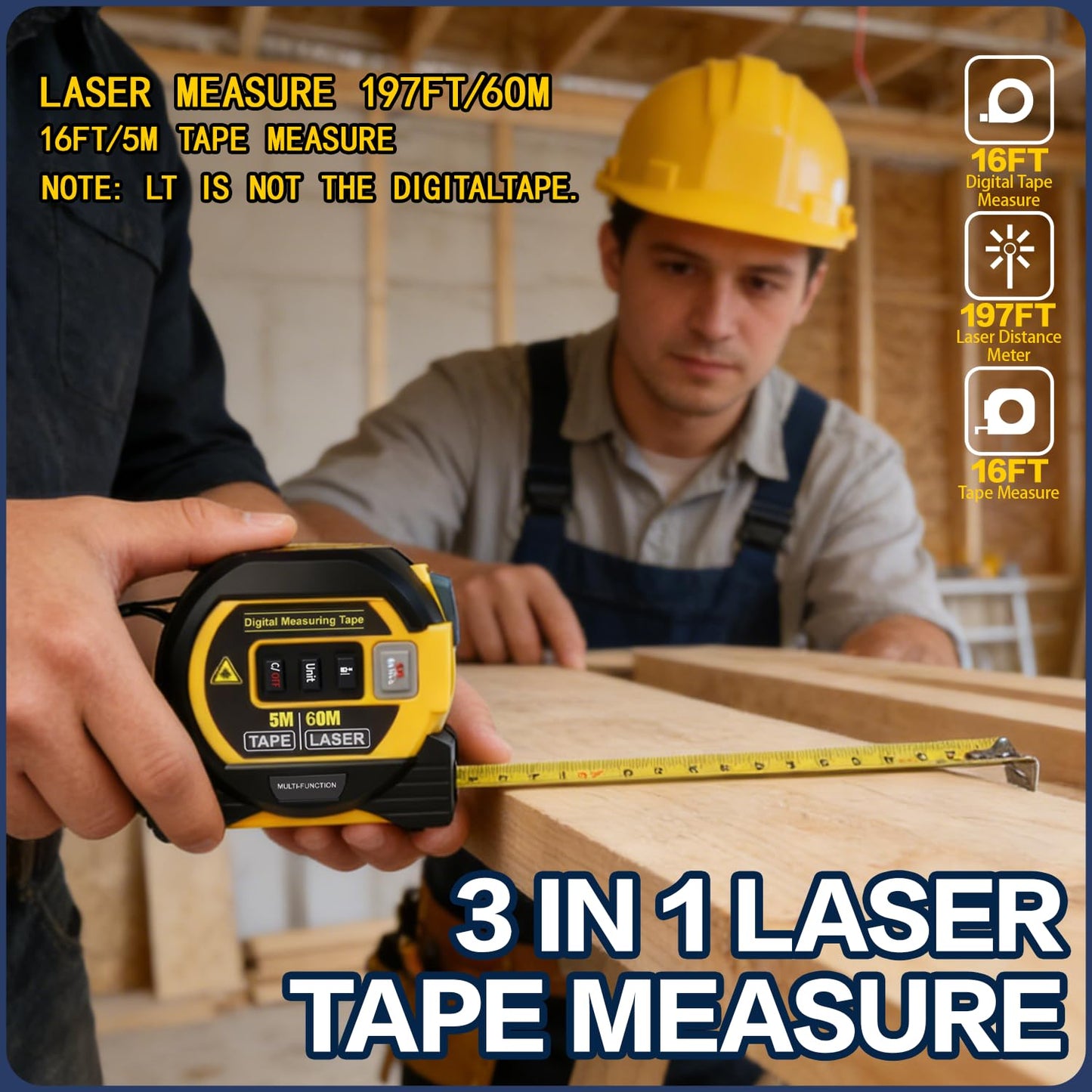 2026The Ruler 3-in-1 Measuring Tape, Tools Tape Measure, 3-in-1 Rangefinder with Led Display, 3 in 1 Digital Tape Measure with Cross Line, AutoLock, Measure Area, Volume, Pythagorean ﻿
