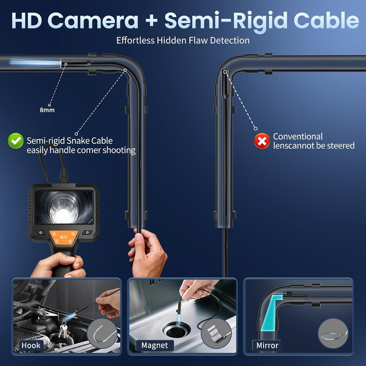 32.8FT Endoscope Camera with Light-1080P HD Borescope Inspection Camera | IP67 Waterproof Sewer Tools with 8 Adjustable LEDs,Snake Cameras with 4.3" IPS Screen for Plumbing & Automotive Engines