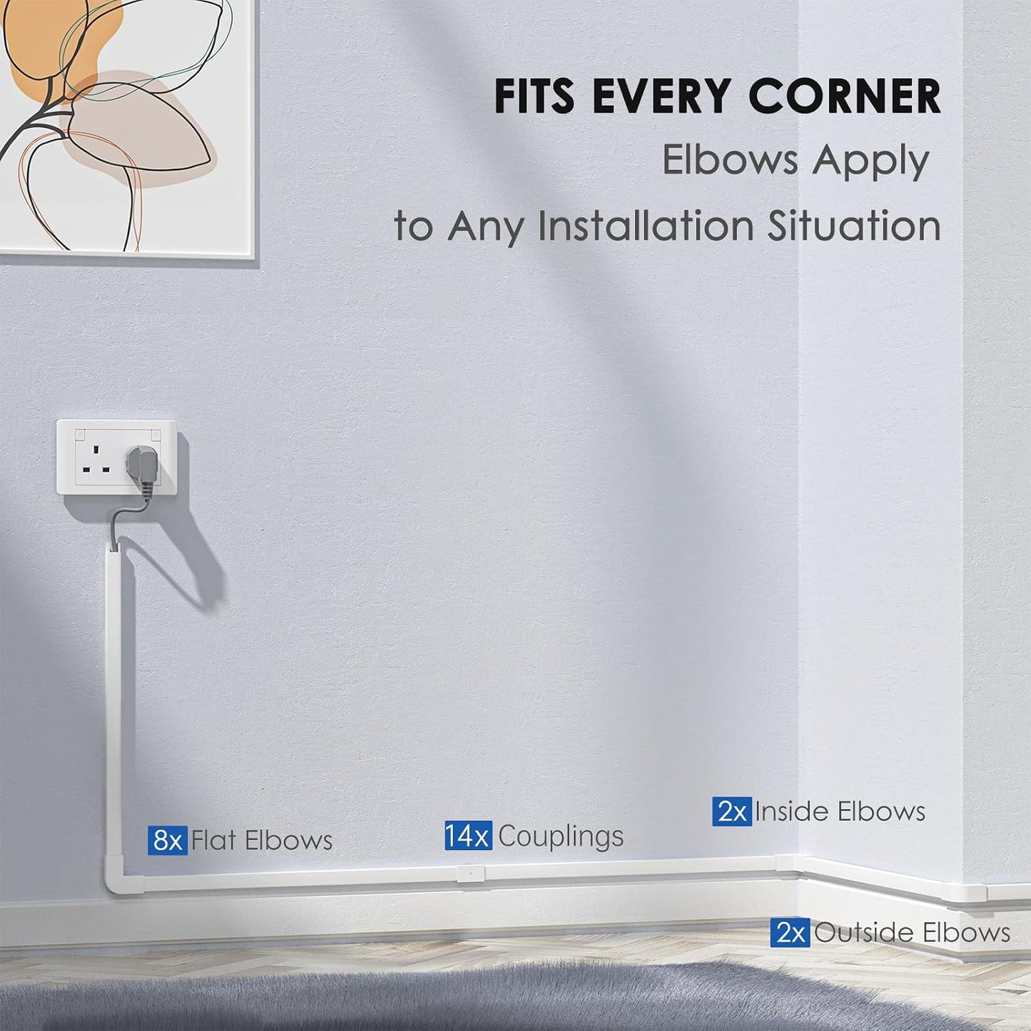 Delamu Cord Hider, 315in Total Cord Covers for Wires on Wall, Paintable Cable Cover for Wall Mounted TV, Easy Install Cable Raceways to Hide 1-2 Cords, 20 Pack, Each 15.7"L x 0.59"W x 0.40"H, White