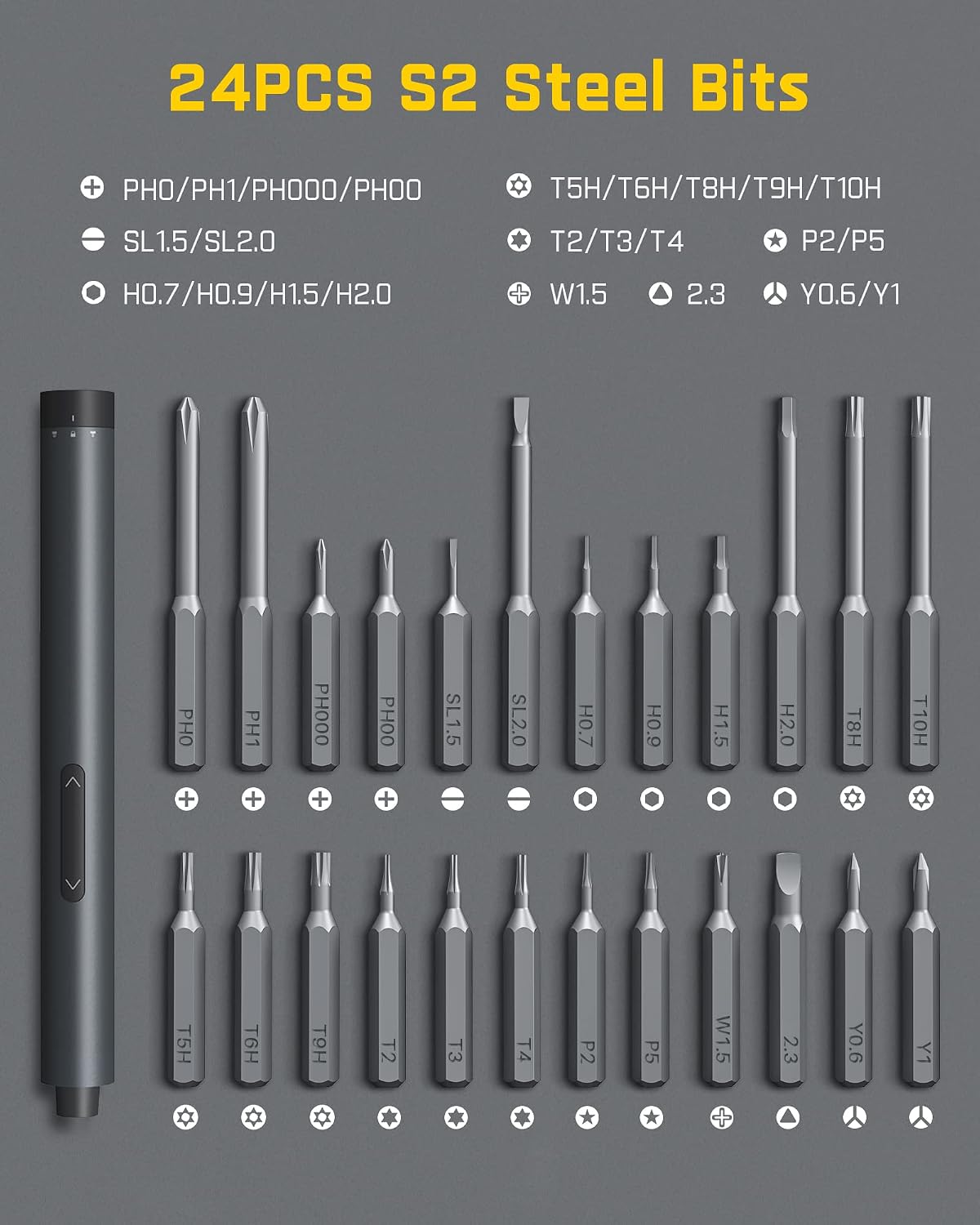 Fanttik E1 Pro Mini Electric Screwdriver, Precision Screwdriver Set | LED Light, 24 Magnetic Bits, Max. 3 N.m, Magnetic Storage, 5/32''Hex Shank, Repair Tool Set for Phone Camera Laptop Watch