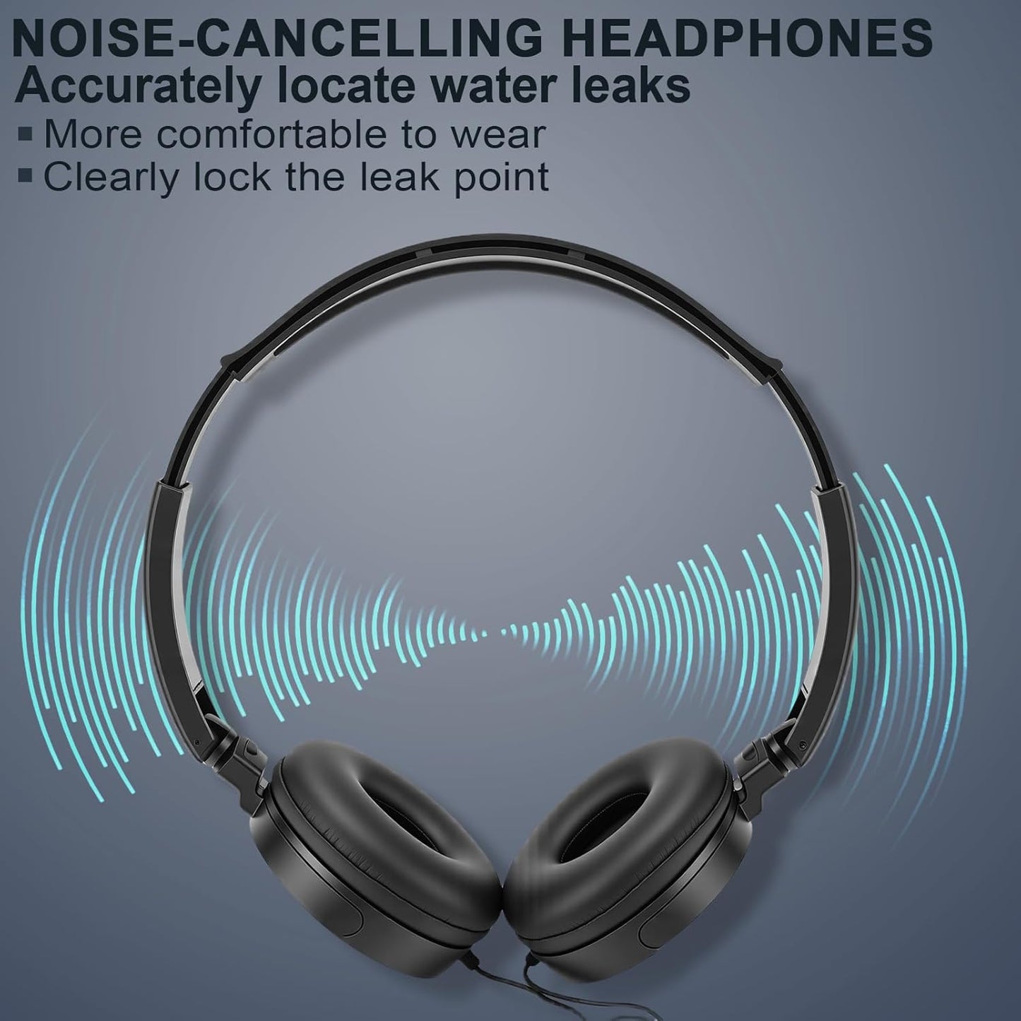 Water Leak Detector,Underground Water Leak Detector With Headphones,Water Leak Detector Tool with 5 Detection Lights,High Sensitive Sound Intensifier Water Leak Detection Device (With Large Earphones)