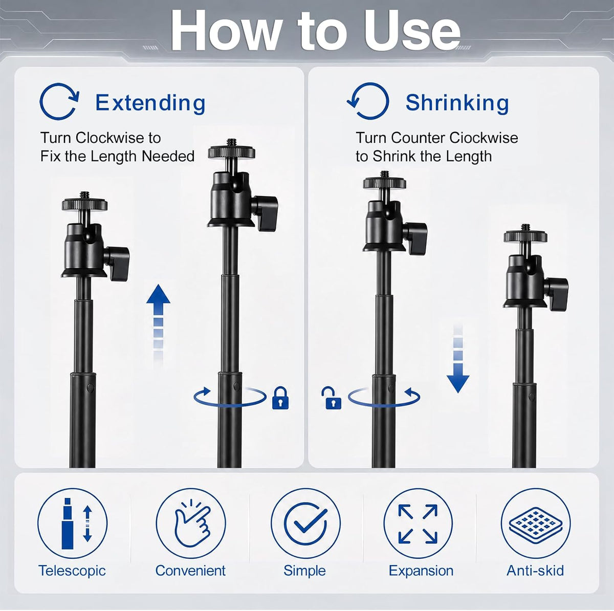 Webcam Stand for Desk, 28" Telescopic Tripod with Phone Holder, Desktop Webcam Mount Compatible with Logitech Webcam C922 C930e C920S C920 C615 C960 C920x BRIO 4K NexiGo N60, 1/4'' Thread