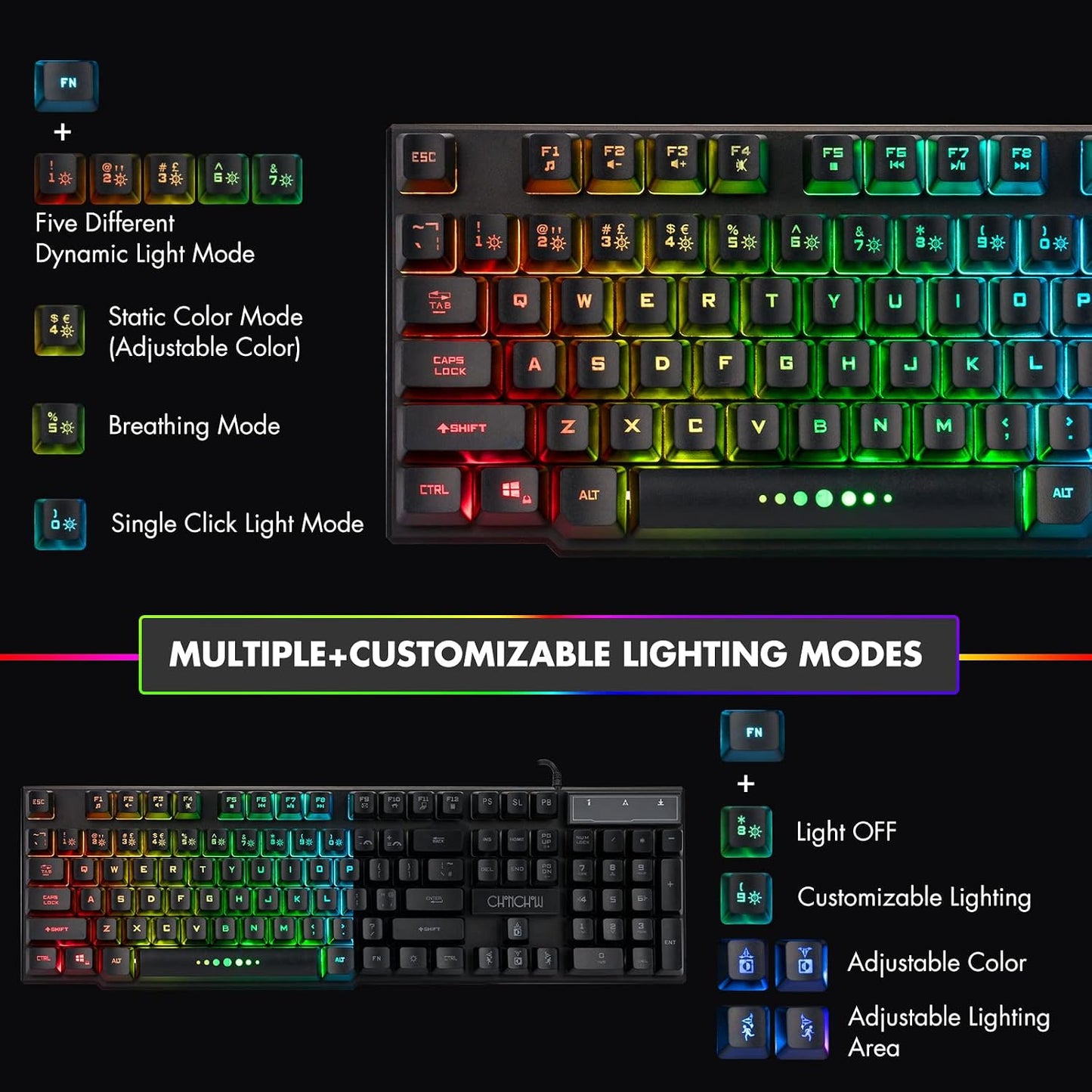 Wired Gaming Keyboard for Mac PC PS5 PS4 Xbox One Gamers RGB Backlit | LED Mechanical Feel Keyboard with Multimedia Keys Number Pad, 104 Keys USB Desktop Computer Windows Keyboards (Black)