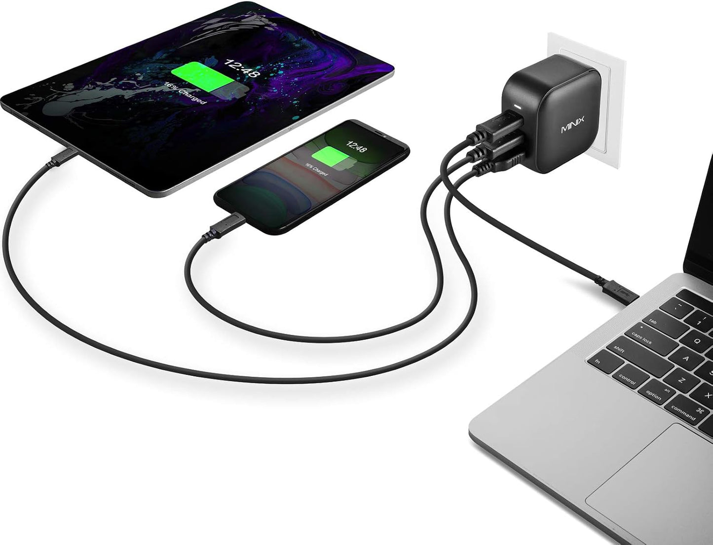 MINIX P1 66W Turbo 3-Port GaN Travel Wall Charger USB C Fast Power Adapter | Foldable Plug (2x USB-C, 1x USB-A) Compatible with MacBook Pro Air, iPad Pro, iPhone 17/16/15/13, Galaxy S25 (US/UK/EU Plugs)