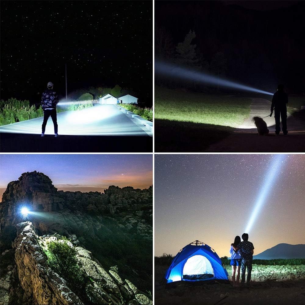 YIERBLUE Rechargeable Spotlight, Super Bright 2000,000 High Lumen LED Handheld Spotlight Long Lasting Large Flashlight Searchlight and Flood Camping Flashlight with Foldable Tripod Black