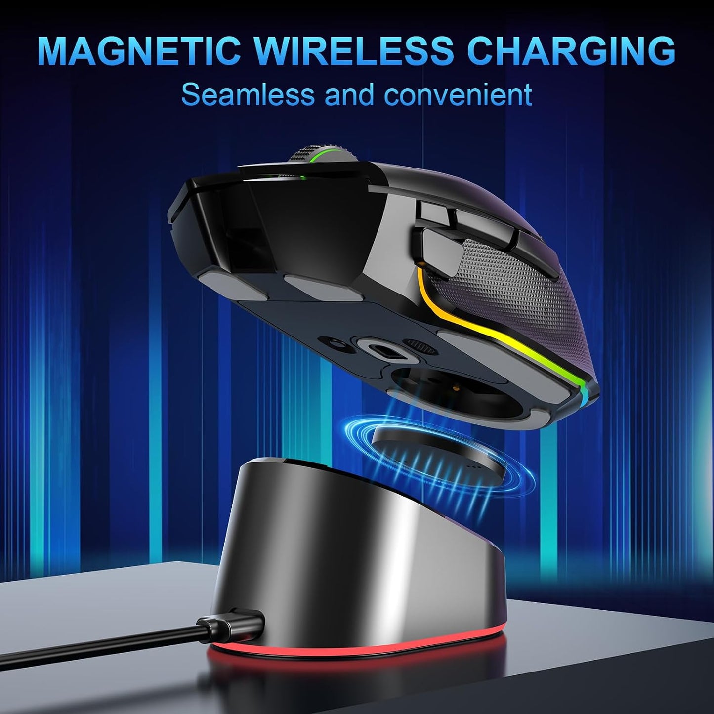 Compact Magnetic Computer Mouse Charging Dock R3 for Razer Basilisk V3 Pro, Cobra Pr, Naga V2 Pro, Auto Shut-Off, Switch LED Charge Status, Anti-Slip Base, 6.6ft Cable
