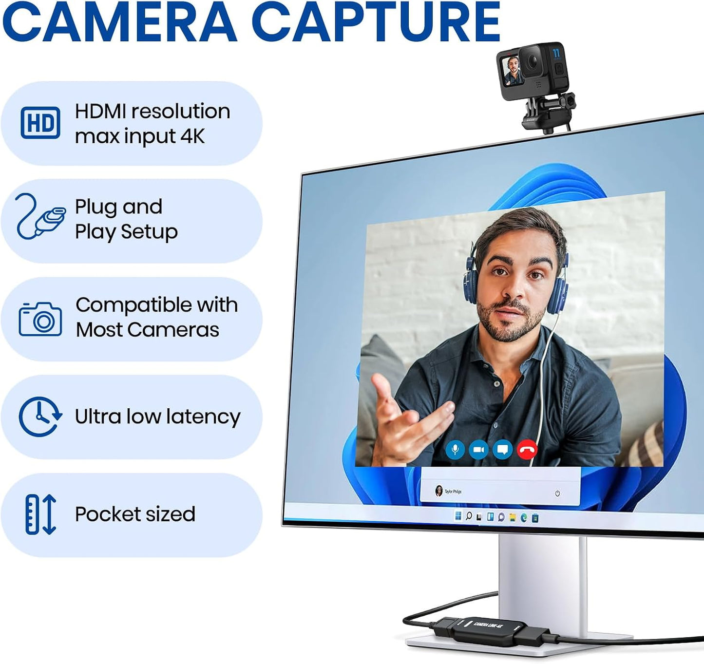 Cam Link 4K USB Capture Card – HDMI to USB 3.0, Plug-and-Play for Microscopes, DSLR, Electronics Repair & Precision Work, Live Streaming & OBS/Zoom, Windows/Mac
