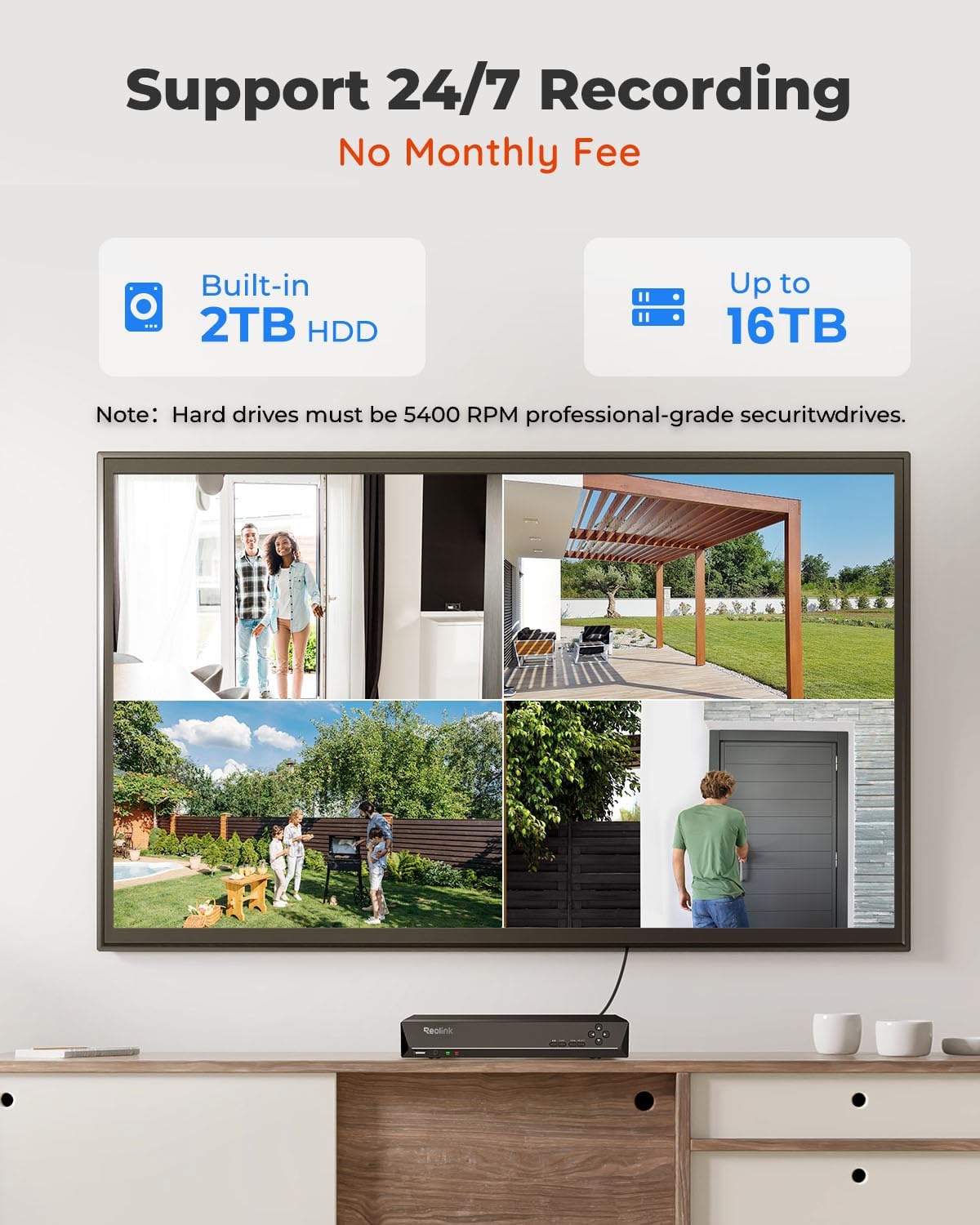 REOLINK 5MP 8CH Home Security Camera System with 2TB HDD RLK8-520D4-5MP