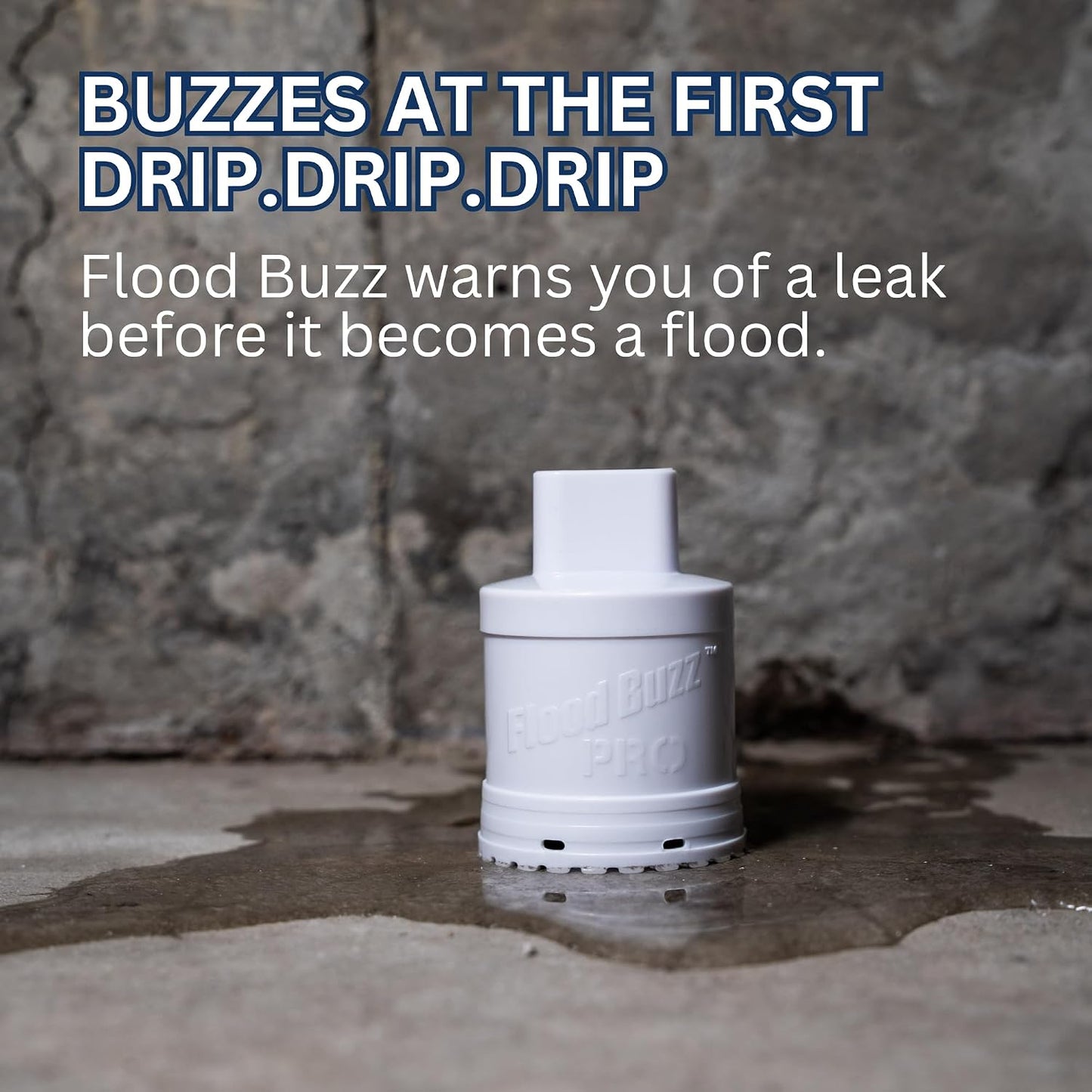 Flood Buzz Pro Water Leak Detectors for Homes & Businesses - 4-Pack | No Setup Required - 110db alarm - Under Sink, Toilet, Basement, Attic, RV, Water Heater, Dishwasher - Reusable Alarm