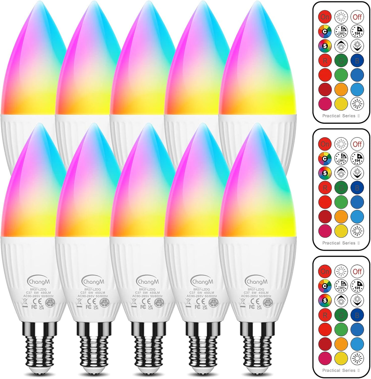 E12 LED Candelabra Light Bulbs 40W Equivalent, B11 Color Changing Candle Bulb with Remote Control,Colored Chandelier Light Bulbs RGB Daylight,5 Watt,AC120V,12 Colors,2 Modes,Timer,Small Screw Base