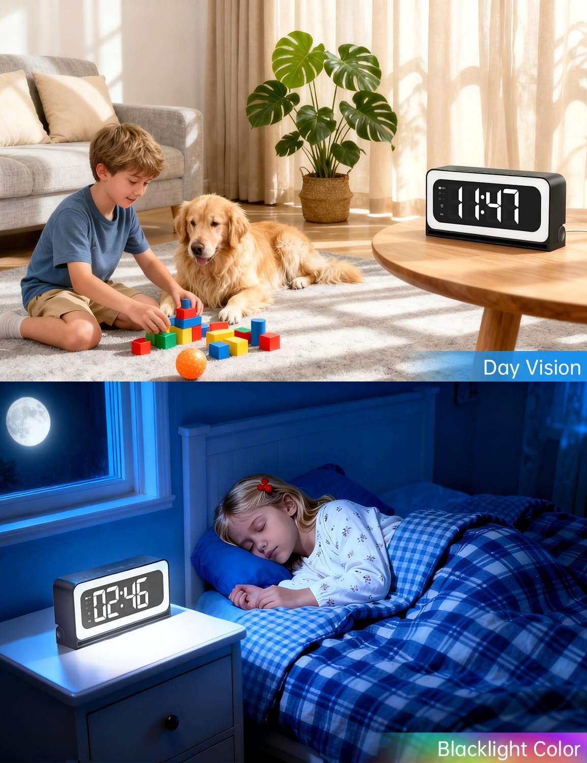 Clock Camera 2K, 5G&2.4G WiFi Indoor Security Camera, Cameras for Home Security, 3 in 1 Baby Camera with Alarm, Rechargeable Battery, pet Camera, Full Color Night Vision, Local Storage