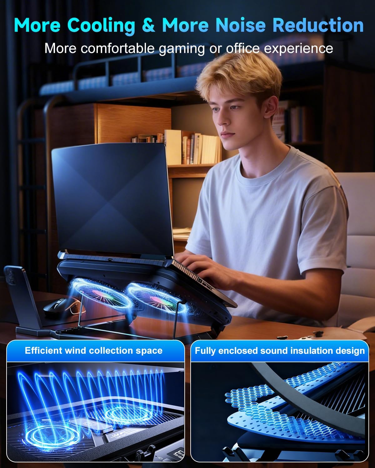 Laptop Cooling Pad with Dual Core Cooler, Gaming Laptop Cooler with 5.5in 2 Powerful Turbofan(9500 RPM), Fast Cooling Laptop 12-21in, 5 Height Stands, 100 Gear Speed, LCD Screen, RGB, Phone Holder