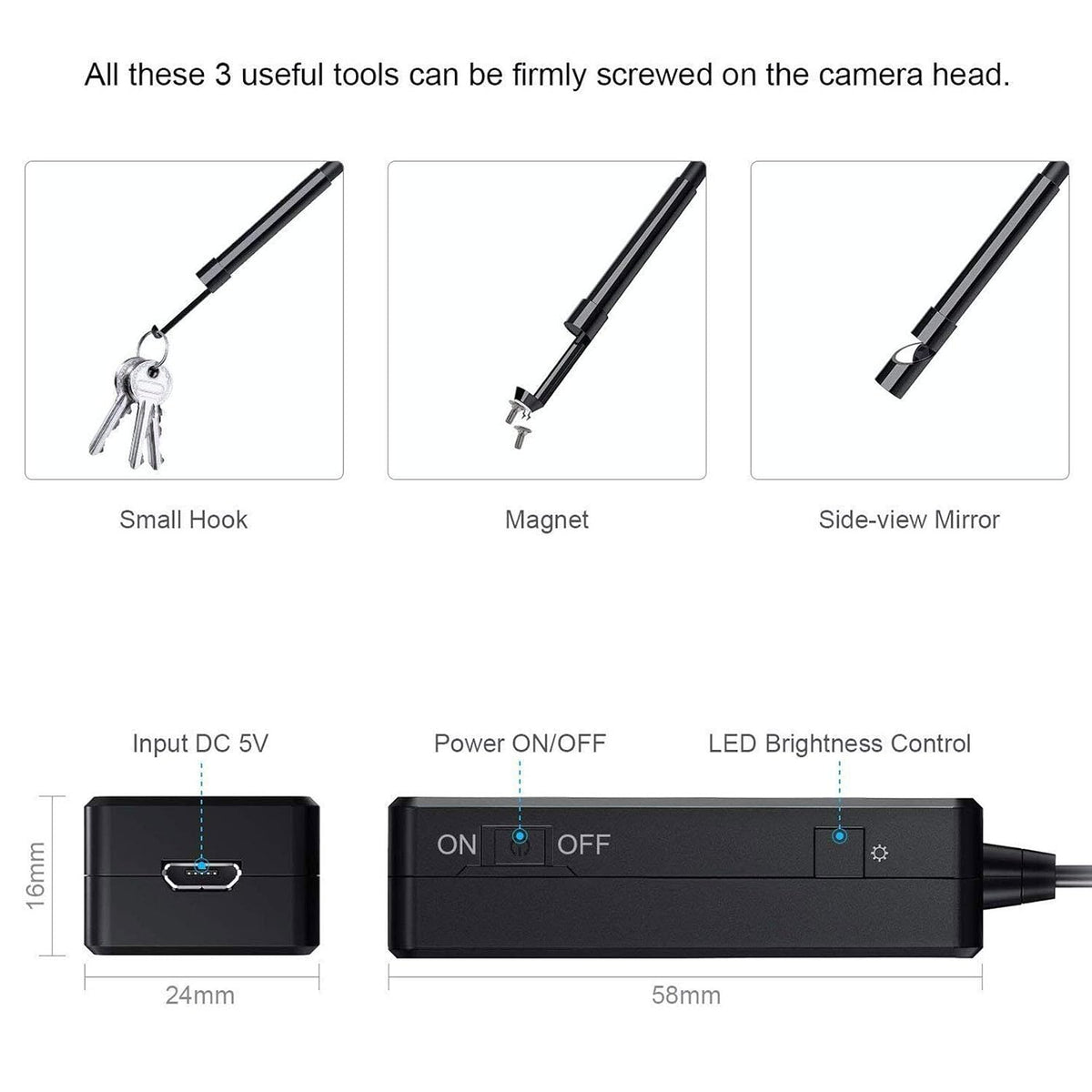 5.5mm Endoscope,1080P HD Borescope Inspection Camera with Light | Snake Camera for iPhone & Android, 5FT Flexible Cable, IP67 Waterproof, for Automotive HVAC Mechanic, Tools for Men