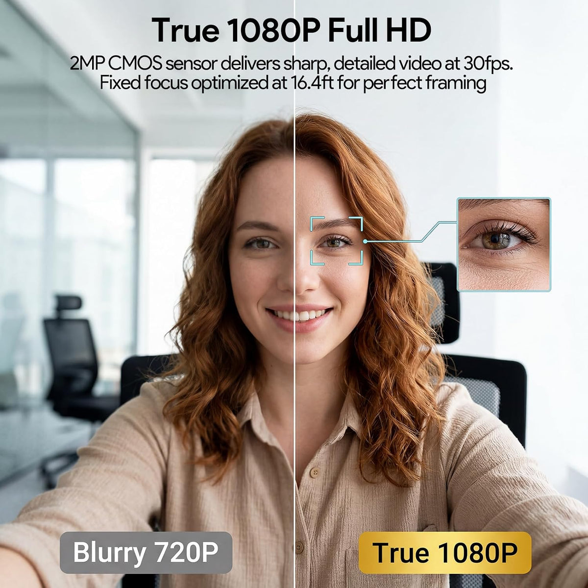 1080P Webcam with Microphone Noise Reduction Auto Exposure | 90°FOV Wide Angle Privacy Cover,USB-A to C Adapter,Plug & Play Streaming Camera for PC/Mac/Switch 2,Zoom/Teams/Skype/Meetings