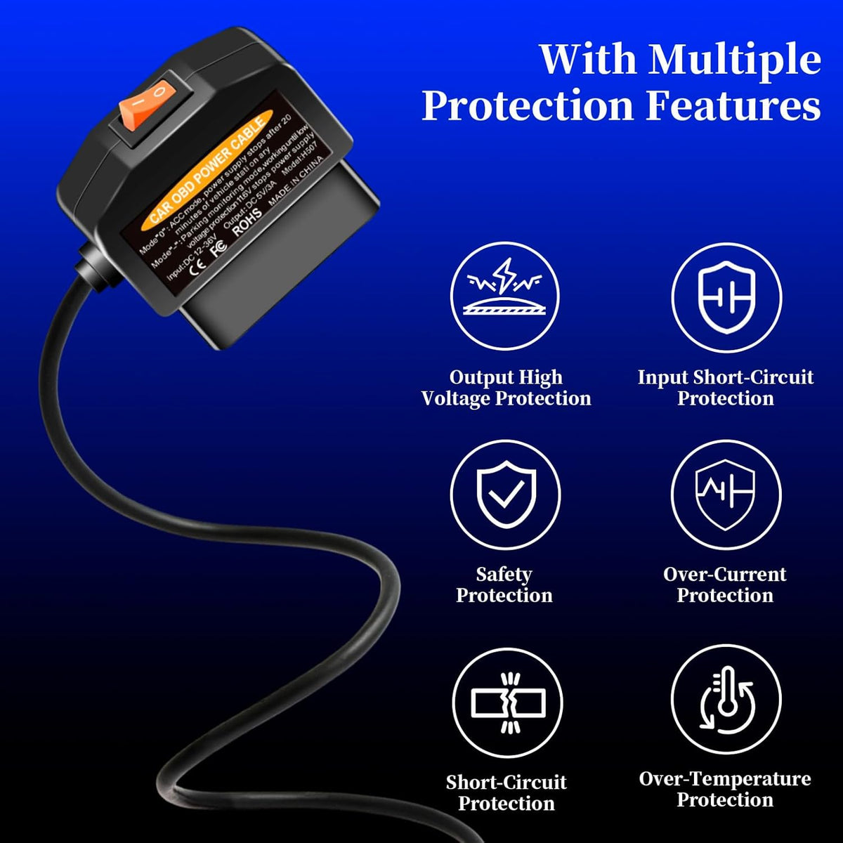OBD2 to USB C Power Adapter for Dash Cam, Hardwire Kit with Parking Mode, Low Voltage Protection (11.6V/23.4V), Acc Detection, Plug and Play Continuous Recording Cable（Type-C