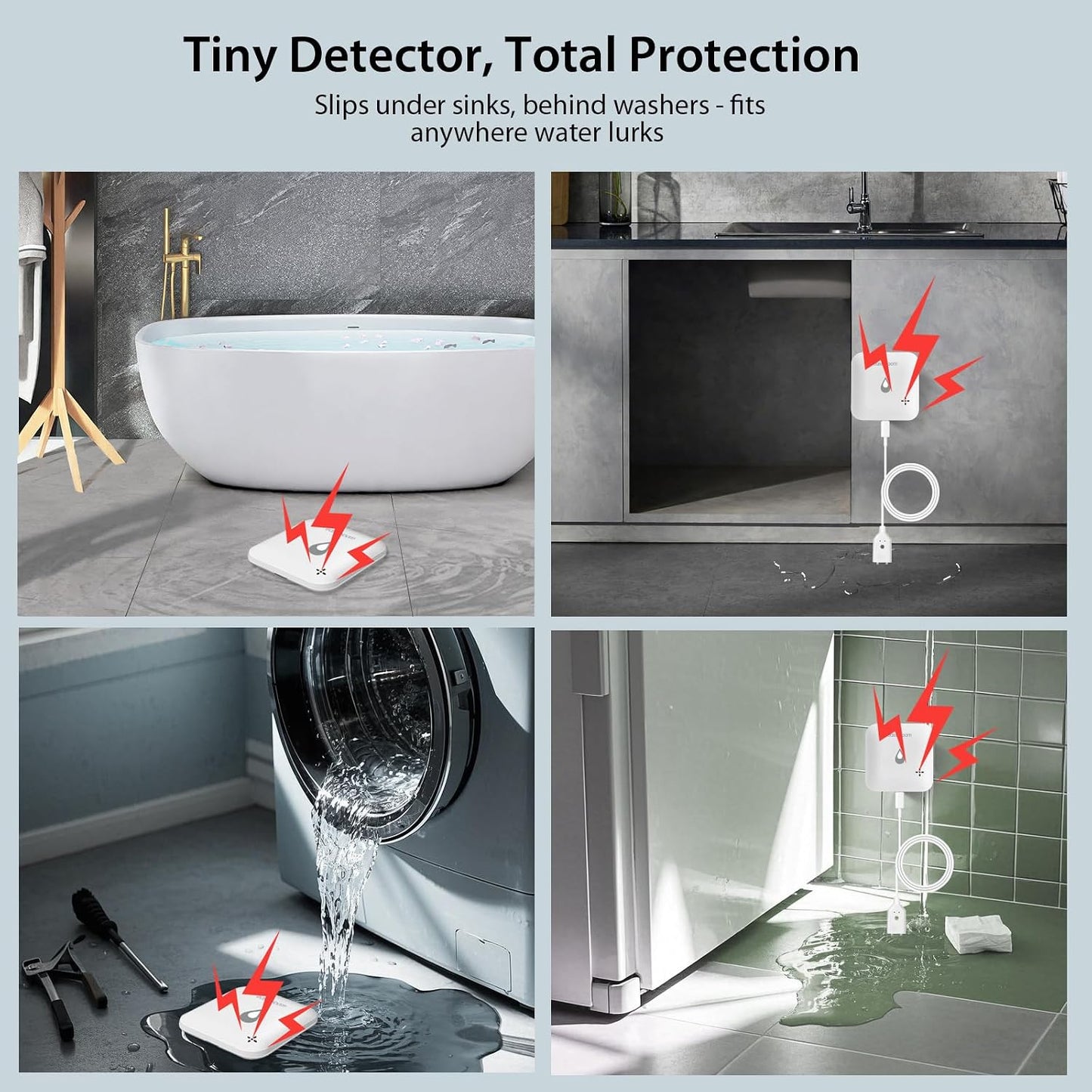 Water Leak & Level Detector 2-in-1, 3 Pack | 90dB Alarm with Instant App Alerts, IP66 Waterproof, 1m (3.28ft) Sensing Cable, Support 2.4G