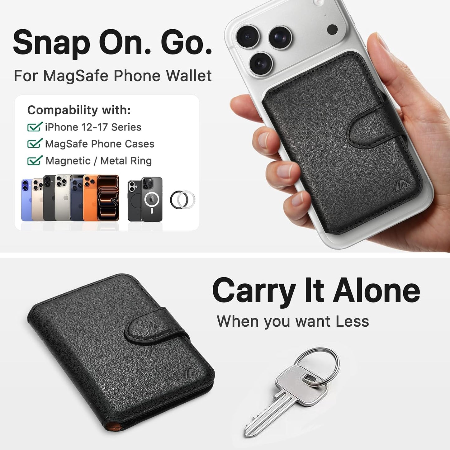 for MagSafe Wallet, Magnetic Phone Wallet RFID Blocking, Slim 5-8 Card Holder with Cash Slot & Clear ID Window, Minimalist Mag Safe Wallets for iPhone 17/16/15/14/13/12 Series, Midnight Black