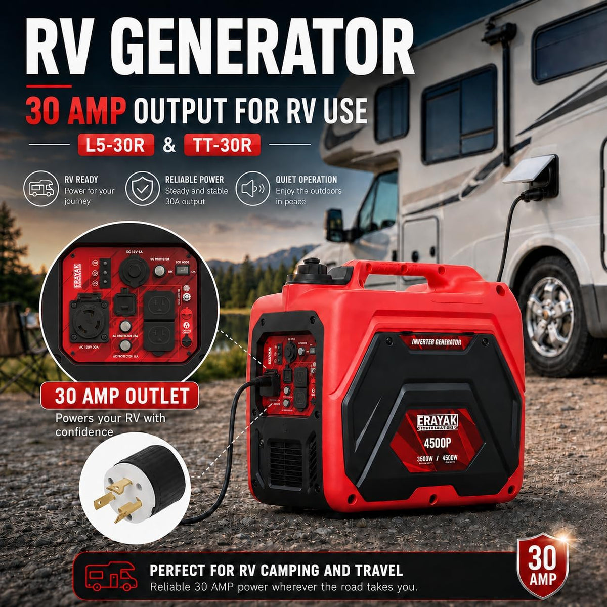 ERAYAK 4500W Portable Inverter Generator for Home Use, Super Quiet Small Generator for Camping Outdoor Emergency Power Backup, Gas Powered Engine, ECO Mode, EPA Compliant