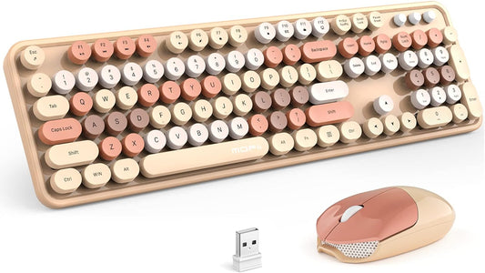 MOFII Wireless Keyboard and Mouse Combo,2.4GHz Retro Full-Size Keyboard with Number Pad and Cute Wireless Mouse for Computer PC Desktops Laptop WindowsxP/7/8/10(Milk Tea Colorful-B)