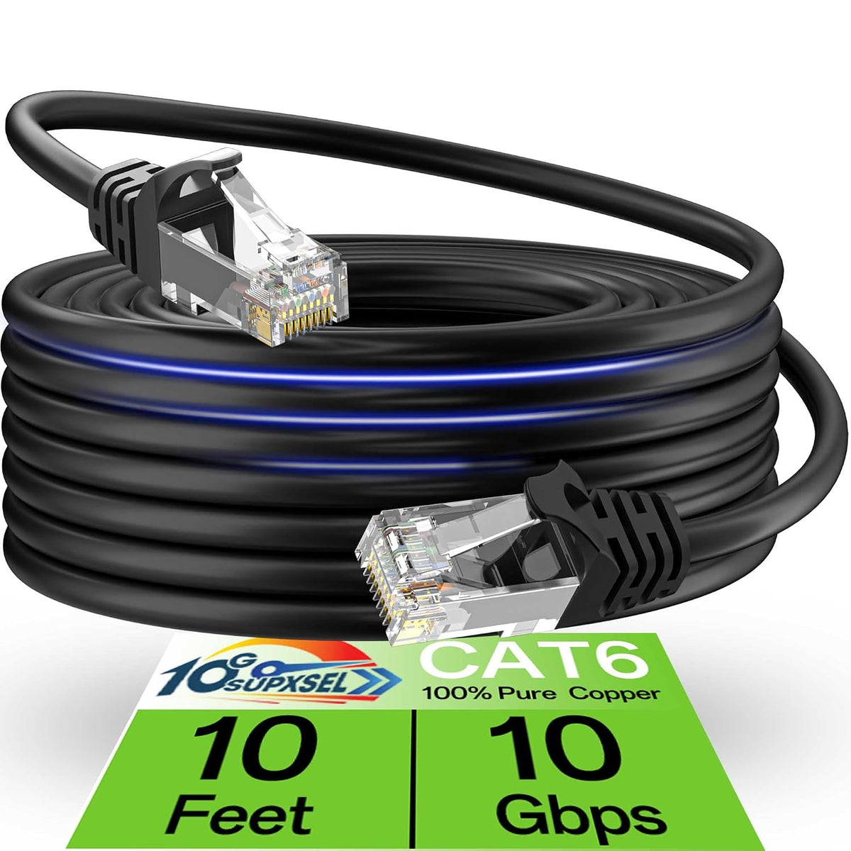 Cat 6 Ethernet Cable 50FT 10Pack, Cat6 Ethernet Patch Cable 10Gbps, High-Speed UTP Cat6 Network Cable Pure Copper, Cat 6 Cable for Home and Office Network, Black