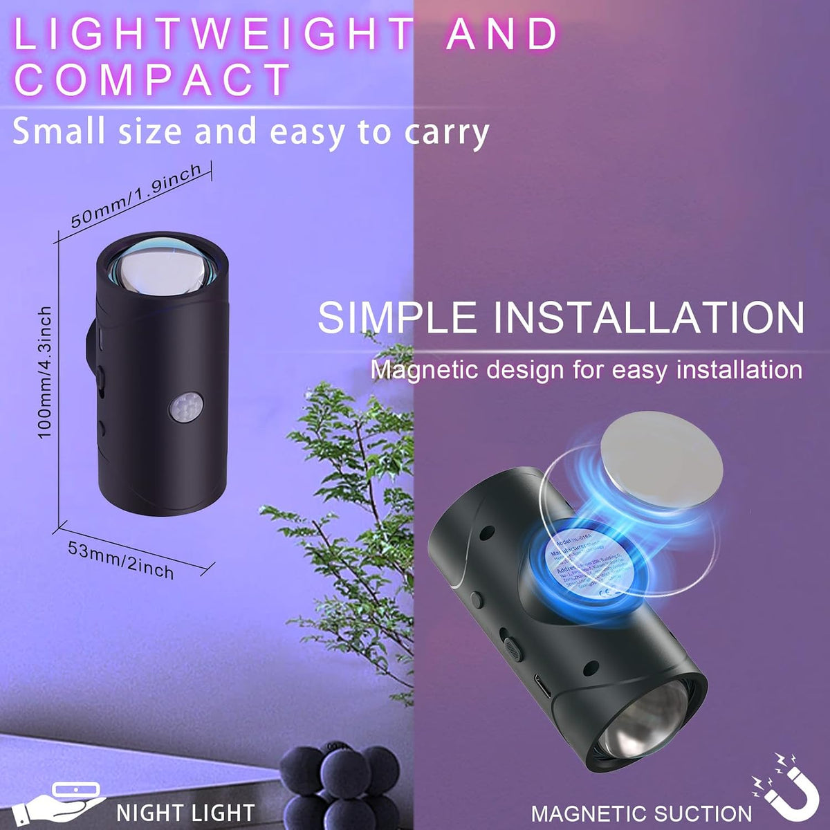 Rechargeable Motion Sensor Night Light, Magnetic RGB Wall Sconces 2 Pack