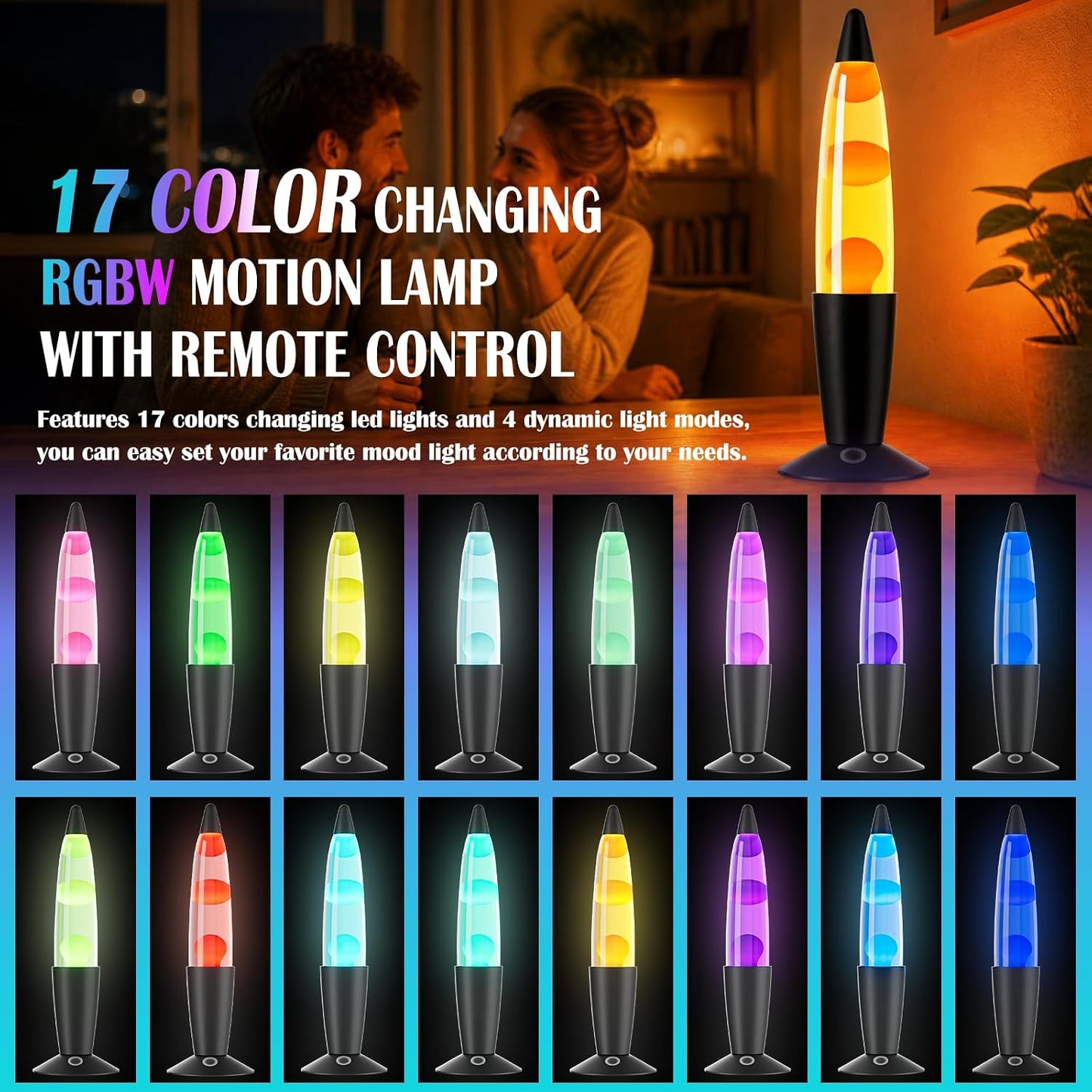 Wankeer 17 Color Changing Liquid Motion Lamp, 13.5 Inch RGB LED Night Light with Remote & Timer for Kids Adults, Ambient Mood Light Table Lamp for Relaxing & Bedroom, Living Room, Office, Home Docor