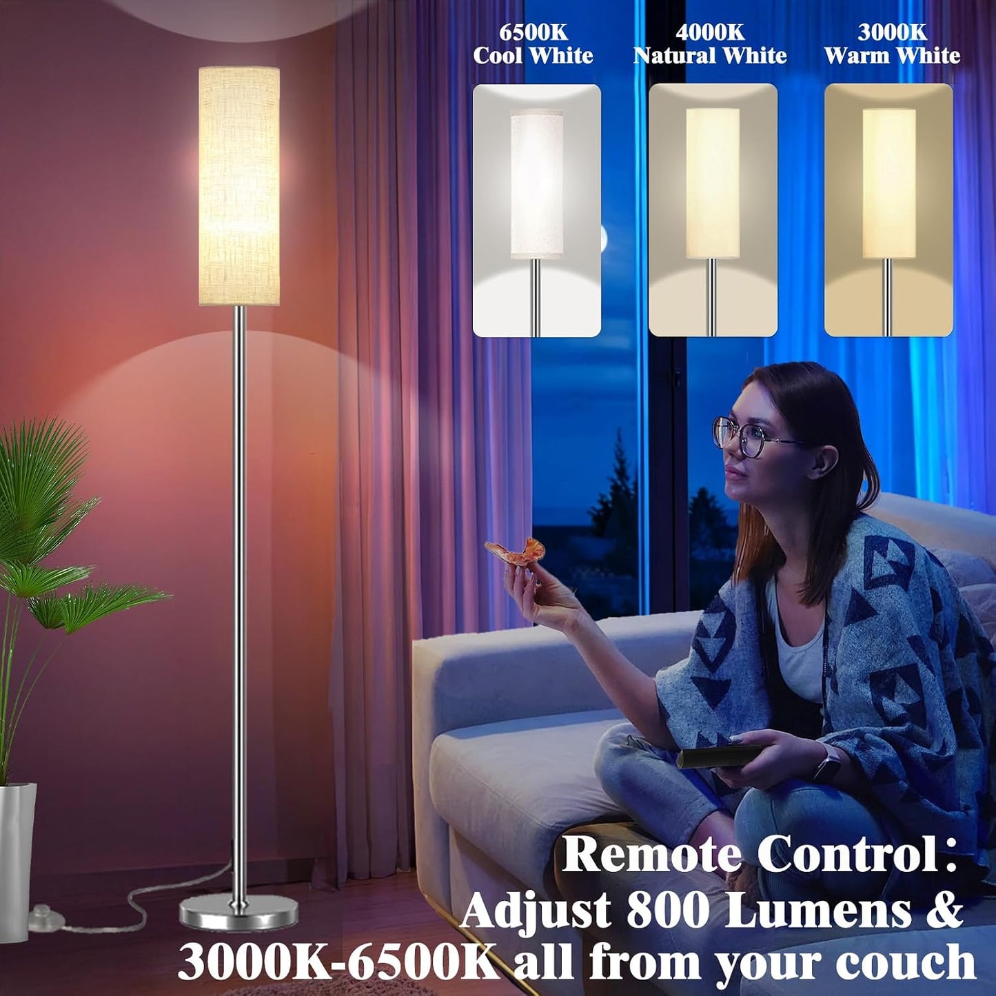Qaubauyt Smart LED Floor Lamp with APP Control & RGB Colors - Dimmable Standing Lamp for Living Room, Bedroom, Gaming - Remote, Timer, 9W Bulb Included, 67" Modern Tall Lamp (Silver Beige)