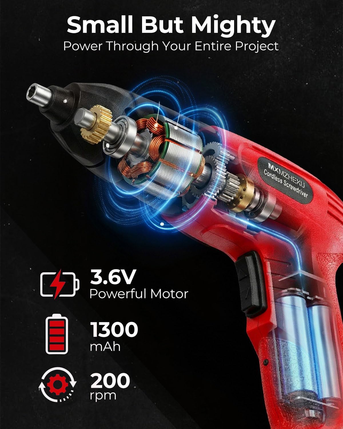 3.6V Cordless Screwdriver, 50-Piece Small Electric Screwdriver Set, Rechargeable with 6 N.m Precision Torque, 1.5H Type-C Fast Charging, Power Tool for Furniture Assembly & Home DIY, Red
