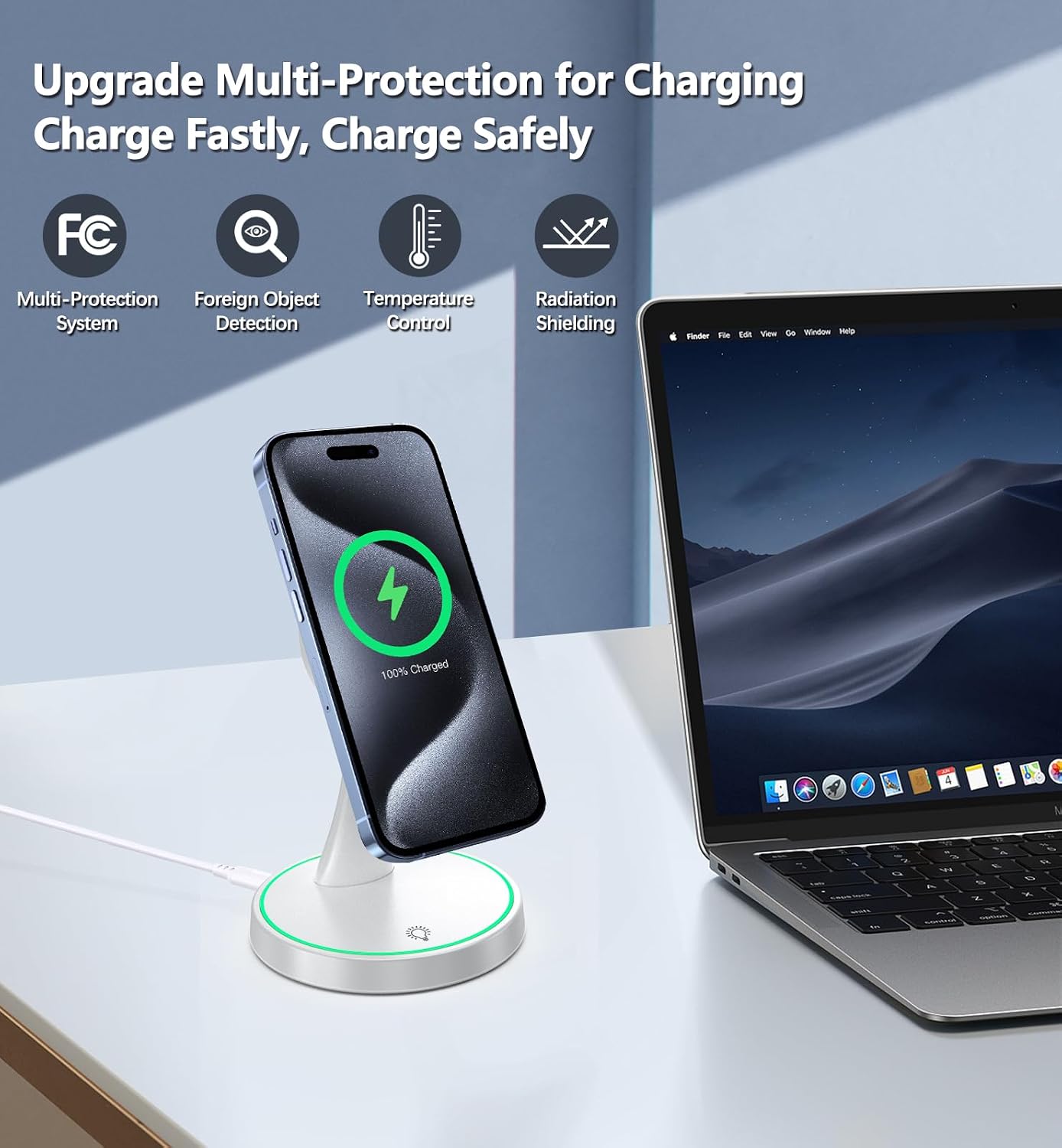Magnetic Wireless Charger Stand 15W Fast Mag-Safe Charger for iPhone 17 /17 pro/ 17 Air/ 17 pro max 16/15/14/13/12 Series Magnet Wireless Charging Station/Pad with Sleep-Friendly Light for AirPods
