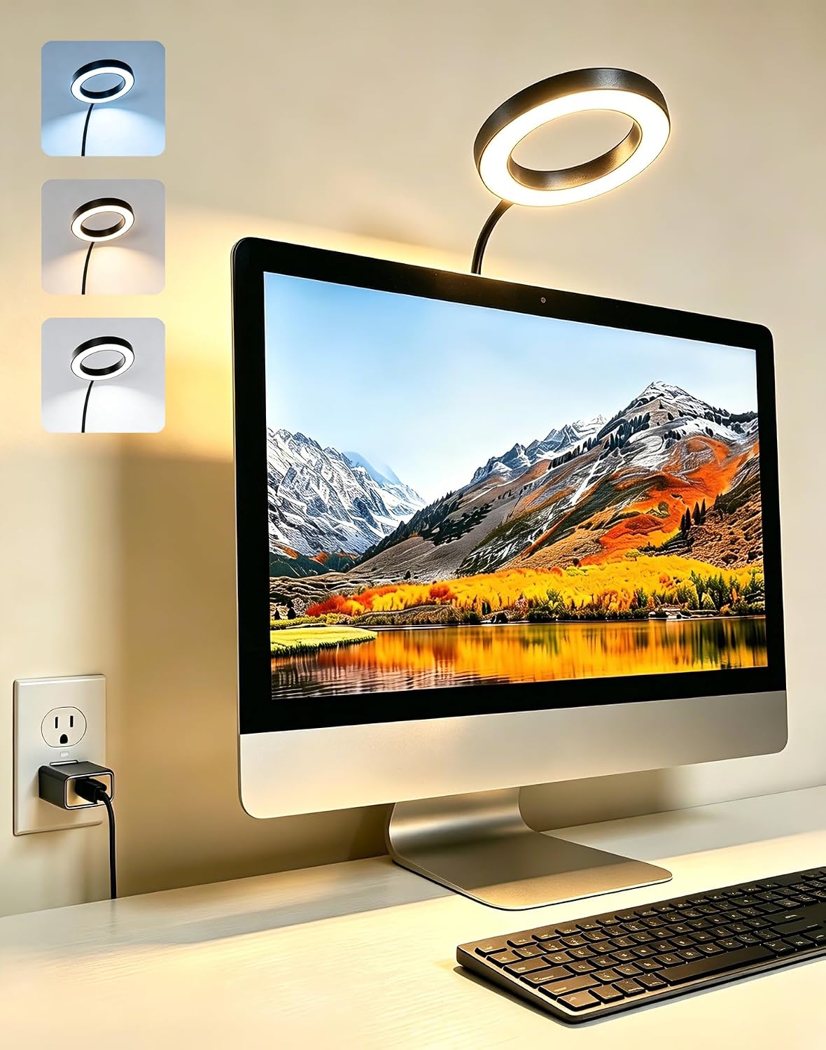 Ring Light for Computer Monitor,Suction Cup Small Desk Lamp for Office Home