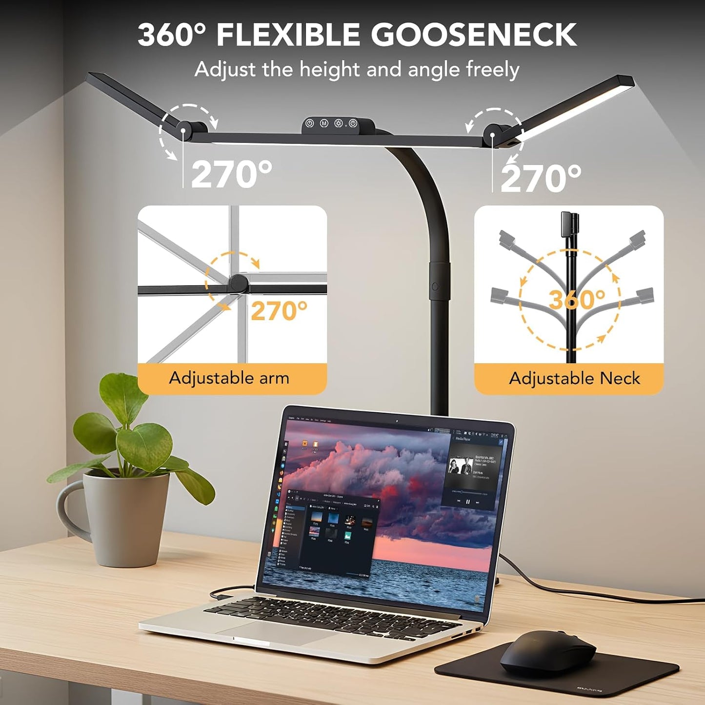 LED Desk Lamp for Home Office with Base, 28.2" Adjustable Gooseneck Swing Arm Ultra Bright Desk Light, Dimmable Architect Table lamp for Desktop Computer Light, Reading, Study, Workbench
