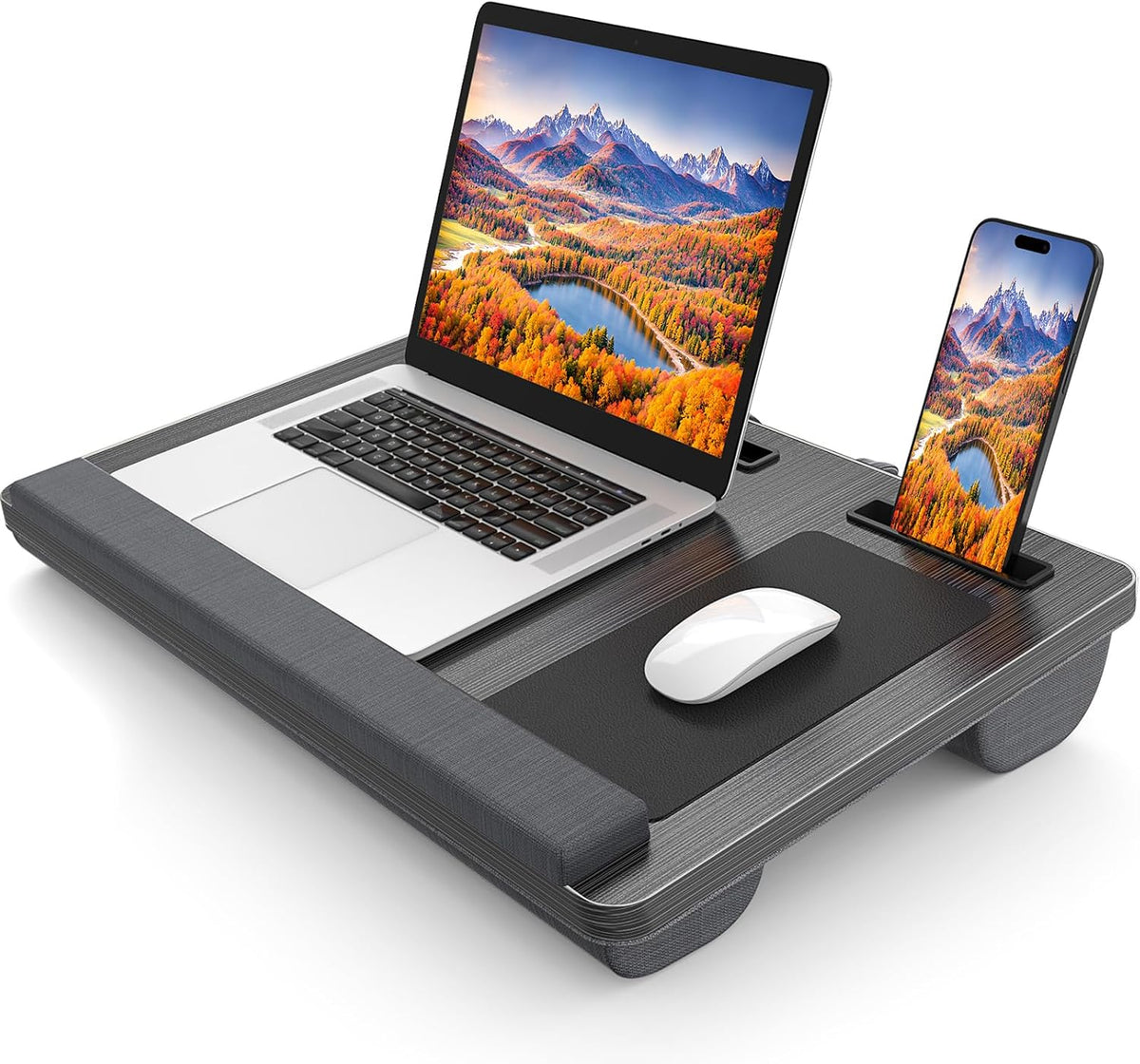 HETTHI Laptop Lap Desk, Portable Large Laptop Desk for Bed, Up to 17 Inch Lap Pad Tray with Wrist Rest, Mouse Pad, Tablet Phone Slot, Portable Handle, Cushion (Black)