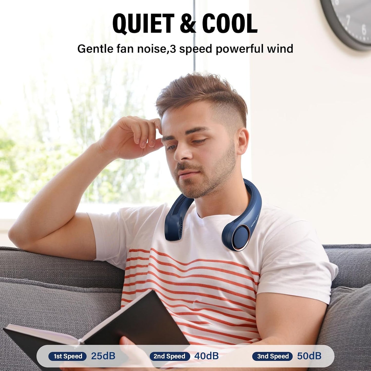 Morelax Neck Fan, USB Rechargeable Personal Fan,Hand Free Bladeless Portable Fans,4000 mAh, 3 Speeds,72 Air Faster softer 360° Cooling, Ultra Quiet,Gift Suitable for Home, Office, Travel, Sports