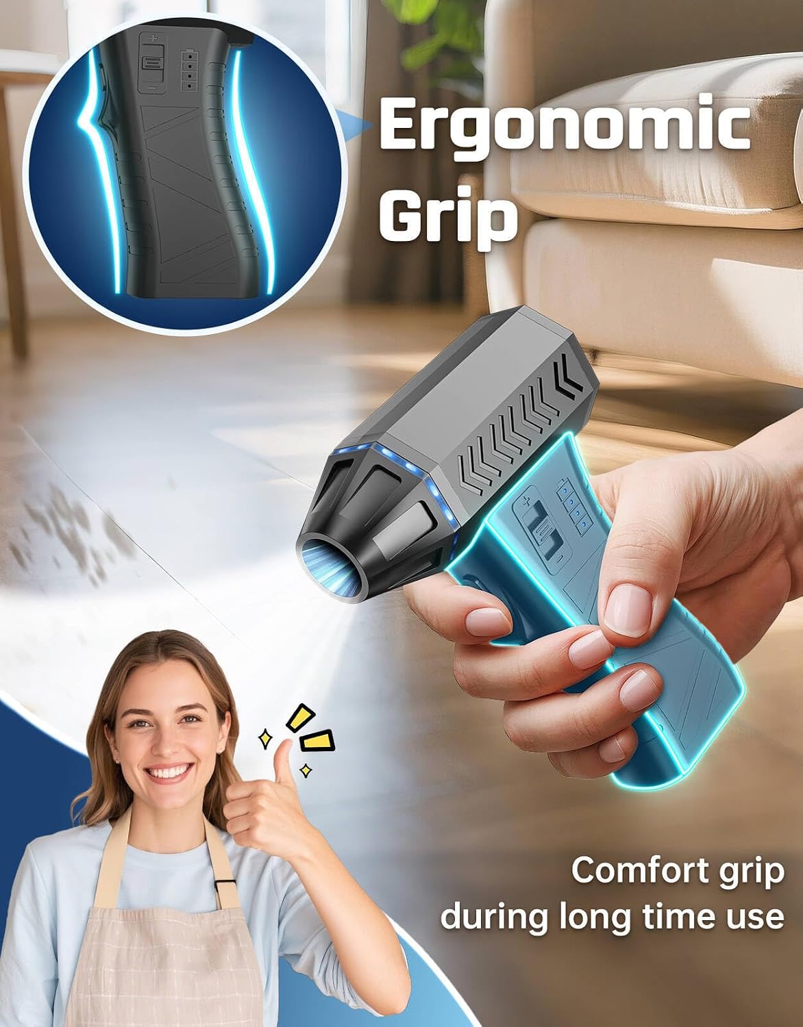 Compressed Air Duster - 300000RPM Super Power Electric Air Duster | Variable Speed Compressed Air, 8000mAh Battery Canned Air, Mini Cordless Air Blower for Home/Keybaord/PC/Computer/Car