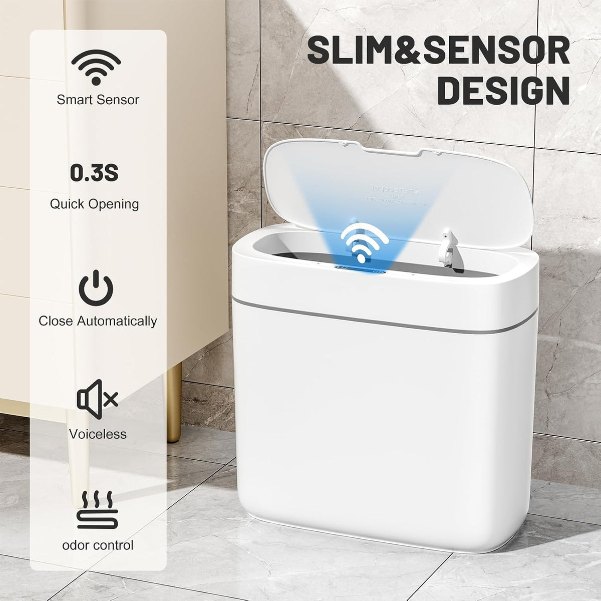 JUDRDO 3.5 Gal Slim Touchless Bathroom Trash Can, Automatic Diaper Pail