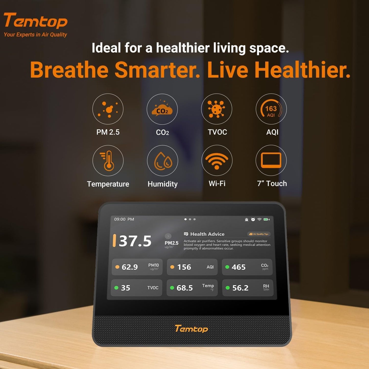Temtop Ultimate Air Quality Monitoring System: M100 2nd Gen Master Unit with P1 (PM2.5/PM10) & P2 (CO2/PM2.5/PM10) Sensors for Comprehensive Whole-Home Coverage & Smart Insights