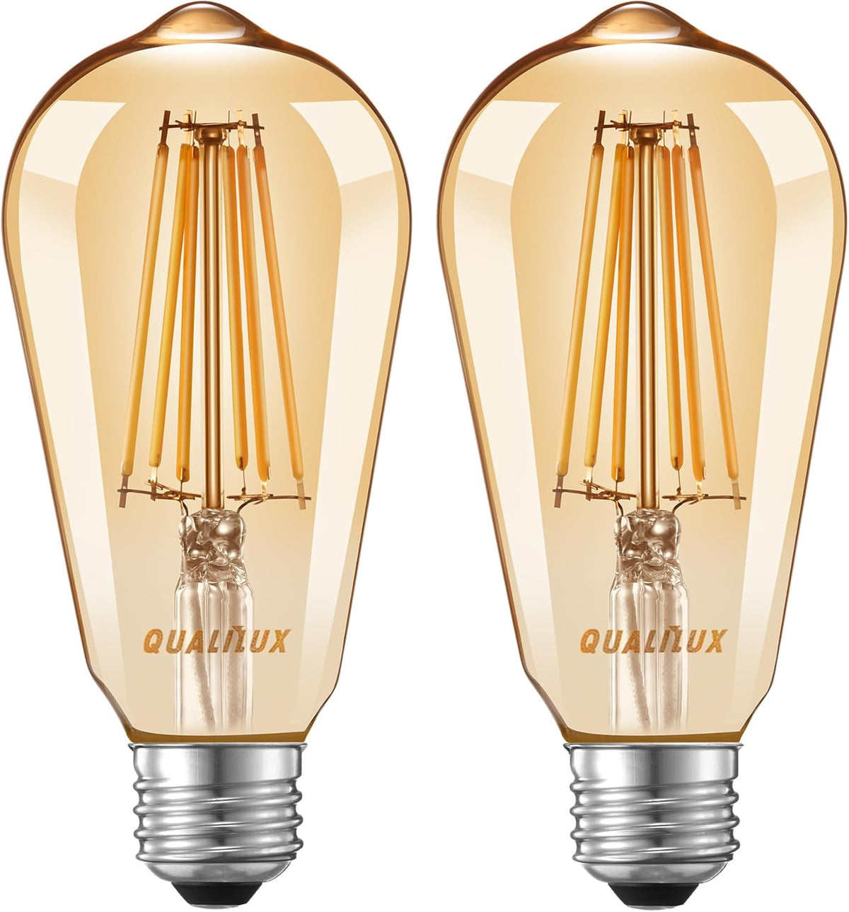 Qualilux Dusk to Dawn ST19 LED Edison Light Bulbs, Vintage Amber Glass, 2300K Amber Warm, 6.5W=60W, Non-Dimmable Auto On/Off Light Sensing LED Filament Bulb Outdoor, 700LM, E26, 2-Pack, HQ-H027