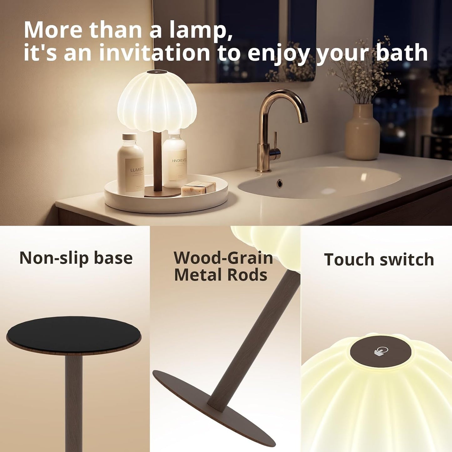 Hifree Rechargeable Waterproof Shower Lamp, IP65 Cordless Touch Dimmable Small Desk Light for Inside Shower, 4500mAh Battery Operated Color Changing Table Lamp for Bathroom, Bedroom, Outdoor