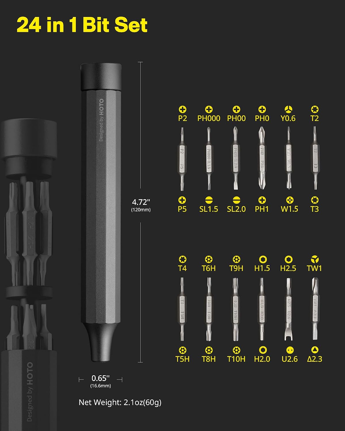 HOTO 24 in 1 Mini Screwdriver Set, Eyeglass Repair Kit, Slate Grey | Magnetic Torx Bit Set, EDC Pen Screwdriver for Electronics, Watches, Phones, Laptops, Cameras, Gadgets for Men
