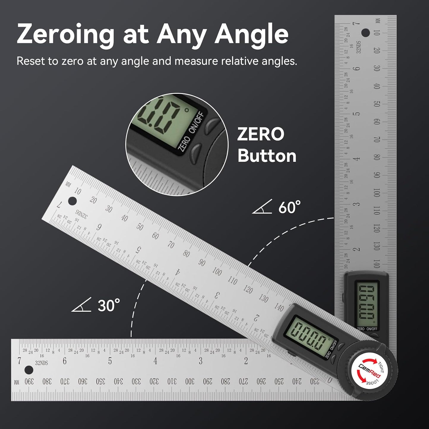 GemRed 82305 Digital Angle Finder Protractor Stainless Steel 7inch 200mm